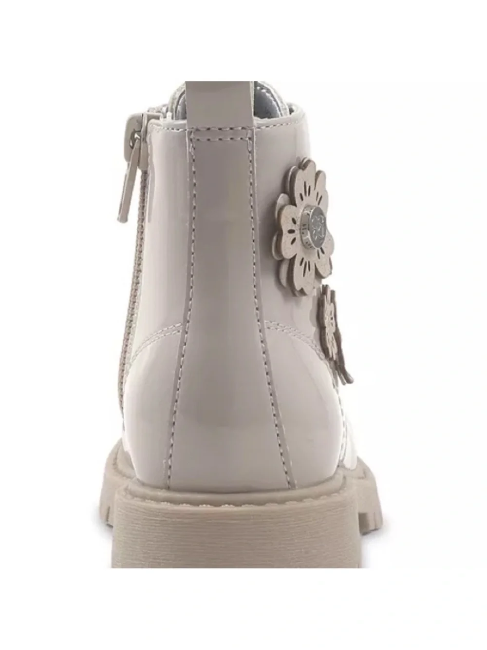 Jessica Simpson Girls Ankle Boots Size 12 Beige Patent Floral Side Zip Combat